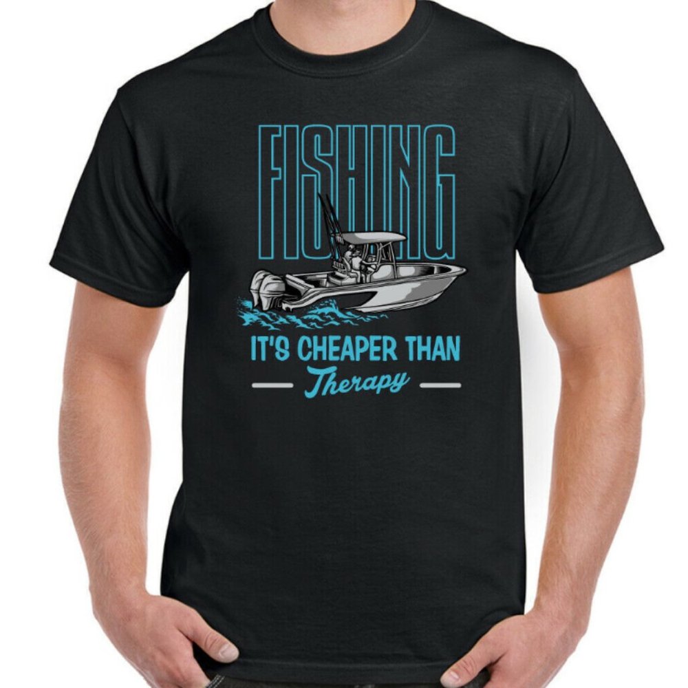 Fishing T-Shirt Mens Fishing Funny Angling Sea Rod Tackle is Better Than Therapy
